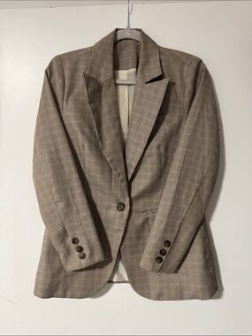 Tailored Houndstooth Blazer - Beige